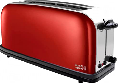 Russell Hobbs Tostadora Colours Plus - 1 Ranura Larga y Ancha, Tostador para 2 Rebanadas, Bandeja Recogemigas, Calientapanecillos, Función Cancelar y Descongelar, Acero Inoxidable, Rojo - 21391-56