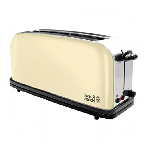 Russell Hobbs Tostadora Colours Plus - 1 Ranura Larga y Ancha, Tostador para 2 Rebanadas, Bandeja Recogemigas, Calientapanecillos, Función Cancelar y Descongelar, Acero Inoxidable, Crema - 21395-56