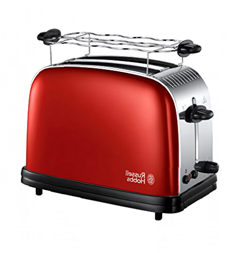 Russell Hobbs Tostadora Colours Plus - 2 Ranuras Cortas y Anchas, Tostador para 2 Rebanadas, Bandeja Recogemigas, Calientapanecillos, Función Cancelar y Descongelar, Acero Inoxidable, Rojo - 23330-56