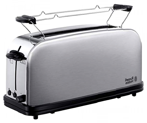 Russell Hobbs Tostadora Adventure - 1 Ranura Larga y Ancha, Tostador para 2 Rebanadas, Bandeja Recogemigas, Calientapanecillos, Función Descongelar, Acero Inoxidable, Plata - 21396-56