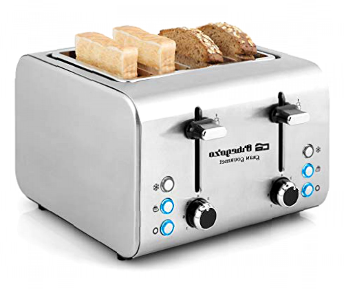 Orbegozo TO 8000 - Tostadora 4 rebanadas, cuerpo de acero inoxidable, 7 niveles de tostado, centrado automático del pan, función descongelado y recalentamiento, 1600 W de potencia, bandeja recogemigas