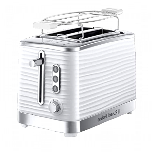 Russell Hobbs Tostadora Inspire - 2 Ranuras Cortas y Anchas, Tostador para 2 Rebanadas, Bandeja Recogemigas, Calientapanecillos, Función Cancelar y Descongelar, Plástico Texturizado, Blanco - 24370-56
