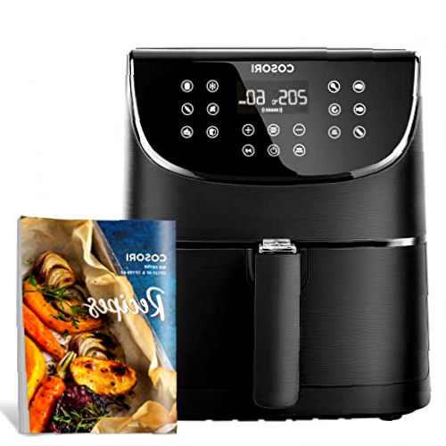 COSORI Freidora sin Aceite 3.5 L, Freidora de Aire Caliente 1500W con Pantalla LED Táctil y 100 Recetas, Sin PFOA, 75-205 ℃, 11 Modos Preestablecidos, Color Negro