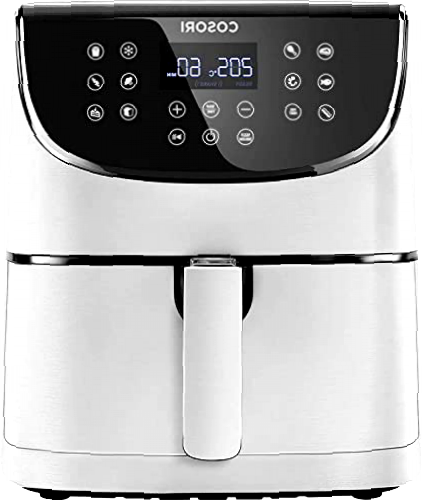 COSORI Freidora sin Aceite 5.5 L, freidora aire caliente con 11 programas, 100 recetas en español, con función Mantener Caliente, pantalla LED táctil, temporizador, 1700 W, blanca