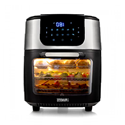 Princess 182075 Freidora sin aceite y Horno de aire caliente con Cesta Giratoria, multifunción, accesorios incluidos, 10 programas, pantalla digital táctil, 11 L, 30 Recetas PDF, Color Negro