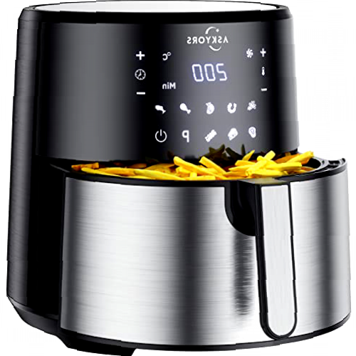 Askyors Freidora sin Aceite 8L, Freidora de Aire con 8 Programas 1700W Air Fryer XXL, Panel de Control Digital Táctil, Tiempo y Temperatura regulable, 32 Recetas