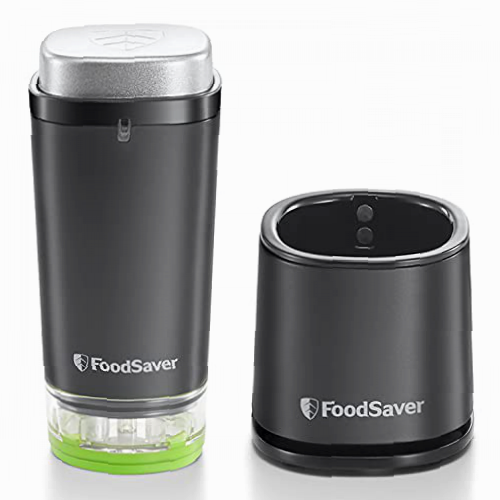 Foodsaver VS1199X Envasadora al vacío de alimentos inalámbrica y portátil, con base de carga, 1 recipiente para conservar y marinar, y 5 bolsas con cremallera para contenidos frescos