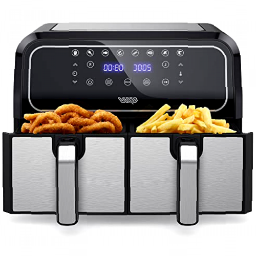 Innsky Freidora sin Aceite Dual Zone, 8L Freidora Aire Caliente Doble Compartimento, Actualizar Air Fryer con 8 Programas, con Recetas Españolas