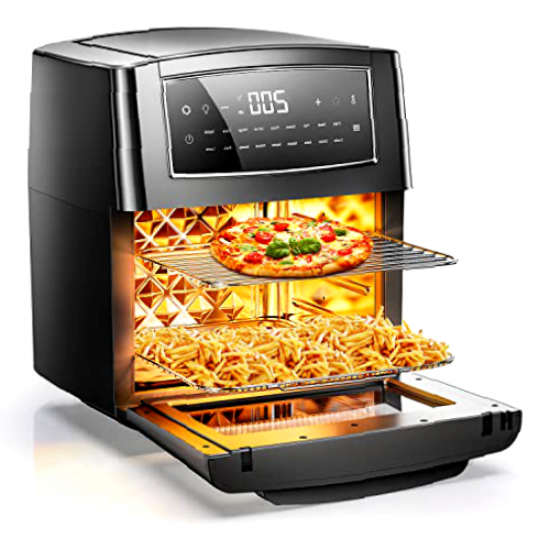 Freidora de Aire 12L, Freidora sin Aceite 18 en 1 Mini Horno Aire Caliente 1500W Horno Sobremesa de Convección con Cesta Giratoria,Pantalla LED Táctil, 10 Accesorios y 24 Recetas