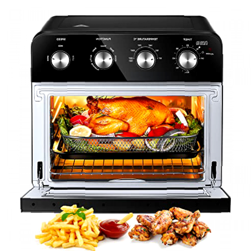 FOHERE Freidora sin Aceite 23L, 1700W Mini Horno Aire Caliente Horno Sobremesa de Convección con Mantener Caliente y Cronometrar, 6 Accesorios y 100 Recetas, Sin BPA ni PFOA