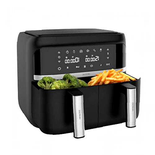 Cecotec Freidora sin Aceite 9 L de Aire Caliente Cecofry Advance Double. 2850 W, Dietética, Compacta y Digital, 2 Cestillos con Temperatura dual y Tecnología PerfectCook, Temporizador