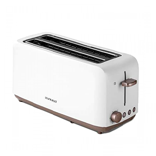 Taurus Tostadora de pan 1450 W de potencia, con 2 ranuras largas y extra anchas, funciones: cancelar, recalentar y descongelar, 6 niveles de tostado, sistema de autocentrado, bandeja, Blanco 960672000