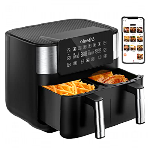 Ultenic K20 Freidora sin Aceite con Doble Cesta, Freidora de Aire 8L, Air Fryer con 6 Programas, Pantalla Táctil, Recetas Online, Gran Potencia de 2850W, Cesta Antiadherente sin BPA PFOA