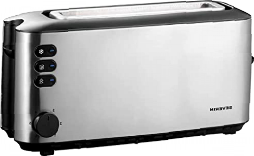 SEVERIN Tostadora automática, tostador largo con soporte para panecillos, tostadora eléctrica para tostar, descongelar y calentar, 1000 W, acero inoxidable/negro, AT 2515