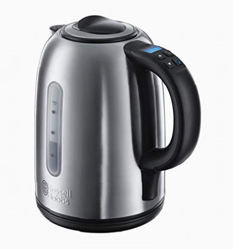 Russell Hobbs Hervidor de Agua Eléctrico Buckingham - 1,7 litros, 2400 W, Ebullición Silenciosa, Filtro Extraíble, Base de 360°, Pantalla LCD, Indicador Nivel de Agua, Inox., Plata - 21040-70