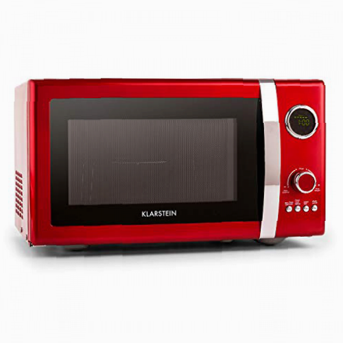 Klarstein Fine Dinesty - Horno microondas con grill, Microondas 2 en 1, Microondas 800W, Grill 1000W, Capacidad 23L, 12 programas, 3 niveles de descongelación, Display digital, Rojo