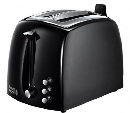 Russell Hobbs Tostadora Textures Plus - 2 Ranuras Cortas y Anchas, Tostador para 2 Rebanadas, Bandeja Recogemigas, Calientapanecillos, Función Cancelar y Descongelar, Negro - 22601-56