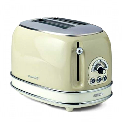 Ariete 155/13 - Tostador 2 ranuras anchas, vintage, 6 posiciones, función descongelar, recalentar, cancelar, paredes frías, pies antideslizante, recogecable, 810 W, Color Beige
