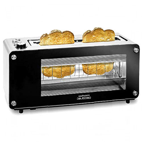 Cecotec Tostadora VisionToast. 1260 W, Capacidad 2 Tostadas, Ventanas de Cristal, Ranura XL, 7 Niveles de Tostado, 3 Funciones, 7 Posiciones, Acabados en Acero Inoxidable