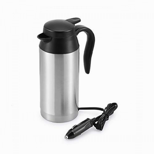 ONEVER Hervidor de Viaje, Hervidor Eléctrico Portátil para Automóvil de Acero Inoxidable de 650 ml y 12 V con Taza de Goma Sellada para Calentar el Automóvil para Agua Caliente, Café, Té