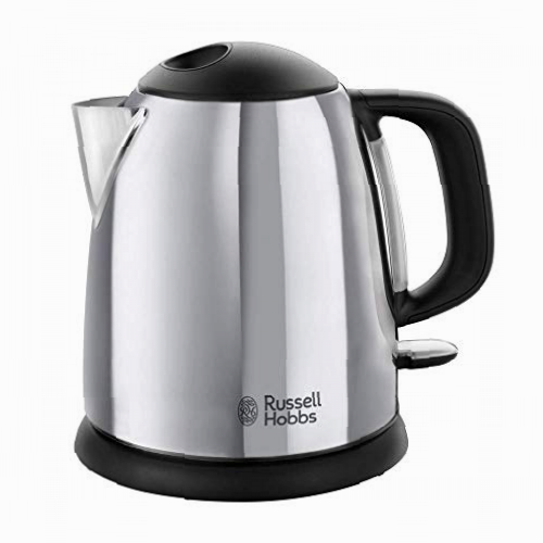 Russell Hobbs Hervidor de Agua Eléctrico Victory - 1 litro, Hervidor Pequeño, 2200 W, Filtro Extraíble, Zona de Ebullición Rápida, Base de 360°, Indicador del Nivel de Agua, Inox., Plata - 24990-70