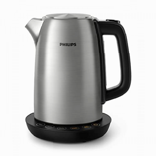 Philips Hervidor de Agua - 1.7L, Control Temp, Conservación Calor, Tapa con Resorte, Indicador Luminoso, Acero Inox, Base con Giro (HD9359/90)