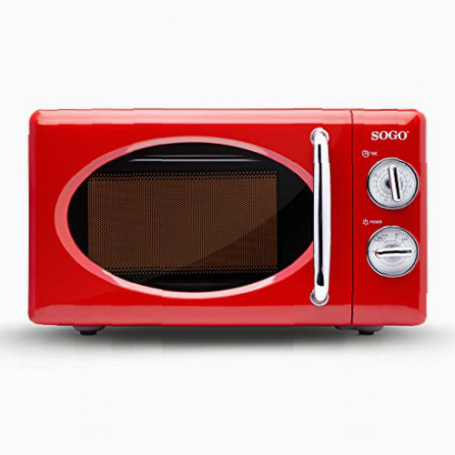 SOGO SS-890 microondas Sin Grill Estilo Retro Vintage, de instalación libre y capacidad 20 Litros. 6 Potencias, 700 Watts, color Rojo