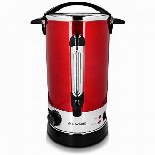 Navaris Hervidor de agua eléctrico de 10L con grifo - Dispensador de bebidas calientes con termostato - Olla eléctrica para té café y vino - rojo