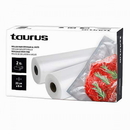 Taurus 999258000 - Pack de Rollos para envasadora al vacío, 2 rollos de 22 cm x 6 metros, para la conservación de alimentos, se adapta a la medida