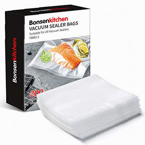 Bonsenkitchen Bolsas de Vacio para Alimentos, 16x23cm 200 Bolsas Tamaño Estándar para Envasadora al Vacío - Bolsa de Vacío Gofradas para Conservación y Cocción Sous Vide, Boilable y sin BPA -VB8013