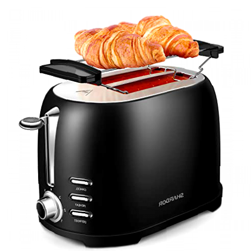 SHARDOR Tostadora Pan 2 Ranuras Anchas 800W Acero Inoxidable, 7 Niveles de Potencia, Tostador de Pan Uniforme para 2 Rebanadas Bandeja Recogemigas Función Descongelar Recalentar Cancelar Negro