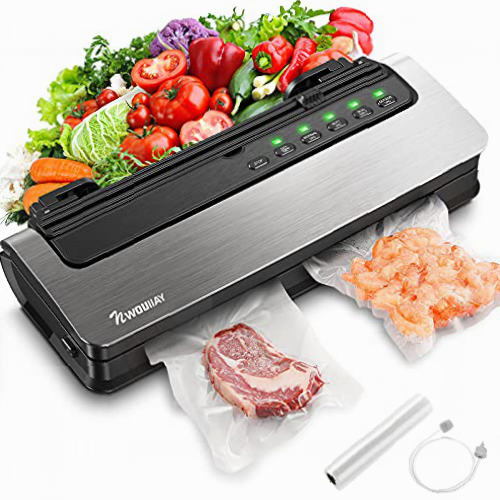 Envasadora al Vacío Alimentos 7-EN-1 Máquina Selladora al Vacío con Cortador Externo 165W Sellador al Vacío para Alimentos Secos y Húmedos Libres de BPA Viene con Tubo y Rollo de Vacío 20x300cm Gris