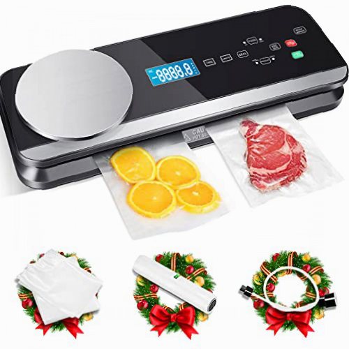 Envasadora al Vacío Raycial 80Kpa Selladora al Vacio Completamente Automática con báscula de Cocina y Pantalla LCD, Secos y Húmedos Maquina Vacío, El sellador Alimentos diseñado con Cuchillo Corte