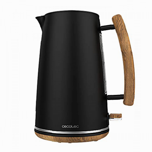 Cecotec Hervidor de Agua ThermoSense 400 Black Woody. 3000 W, Capacidad 1,7 Litros, Acero Inoxidable, Libre BPA, Base con Giro 360º, Filtro Antical Desmontable, Sistema de Seguridad