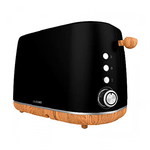 Cecotec Tostador Digital TrendyToast 9000 Black Woody. 900 W, 2 Ranuras extraanchas, Varillas superiores para calentar, Luz indicadora de Funcionamiento