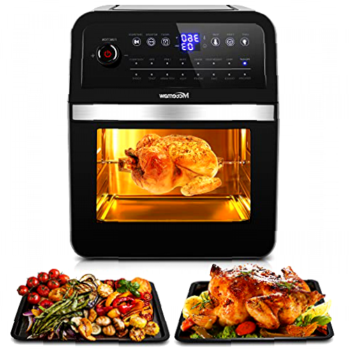 Freidora sin Aceite 12L 1700W, Freidora de Aire Caliente , Horno de Aire Caliente con 10 Programas, Deshidratador, con Pantalla LED, Temporizador y 5 Accesorios negro