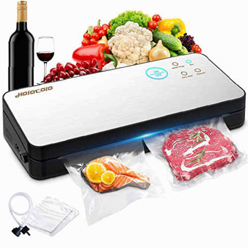 Hojocojo Envasadora al Vacío 5 en 1 para Uso Doméstico y Comercial, Maquina al Vacio de Alimentos Secos y Húmedos, Incluyendo Bolsas de Vacío,Blanco Selladora , VS026