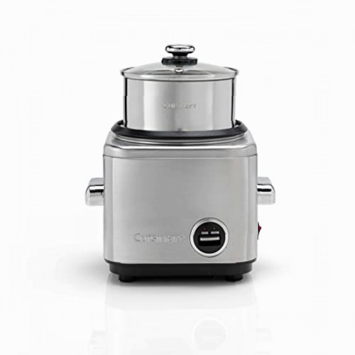 CUISINART CRC400E Arrocera multifunción para 6 Personas con Bandeja de Acero INOX para Pescado, Carne y Verduras al Vapor, función Mantener el Calor, Tapa Vidrio Transparente, 450 W