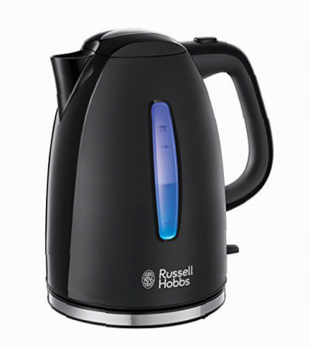 Russell Hobbs Hervidor de Agua Eléctrico Textures - 1,7 litros, 2400 W, Filtro Extraíble, Zona de Ebullición Rápida, Base de 360°, Indicador Nivel Agua, Plástico Alto Brillo, sin BPA, Negro - 22591-70