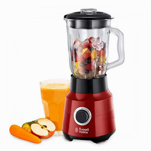 Russell Hobbs Batidora de Vaso Desire - Jarra de Cristal 1,5L, Cuchilla Acero Inoxidable 4 Puntas, 2 Velocidades, Función Pulse, Tapón de Relleno Extraíble, Bloqueo de Seguridad, Rojo - 24720-56