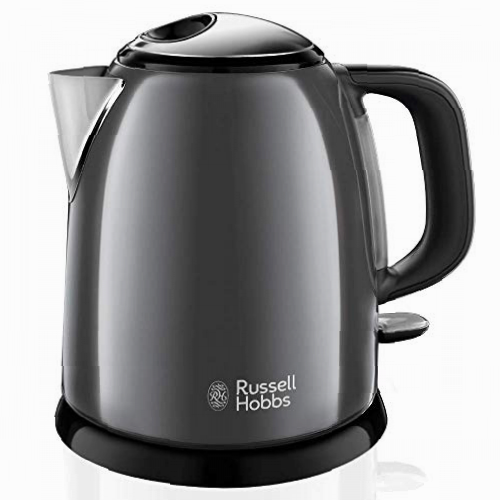 Russell Hobbs Hervidor de Agua Eléctrico Colours Plus -1 litro, Hervidor Pequeño, 2400 W, Filtro Extraíble, Zona de Ebullición Rápida, Base de 360°, Indicador Nivel de Agua, Inox., Gris - 24993-70