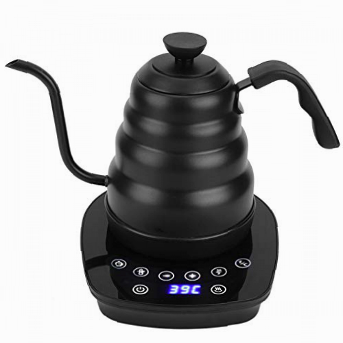 Hervidor de agua eléctrico de cuello de cisne, hervidor de café y té de acero inoxidable de 1.2 L hervido con un clic de 1000 W pantalla digital LED control de temperatura variable cronómetro de p