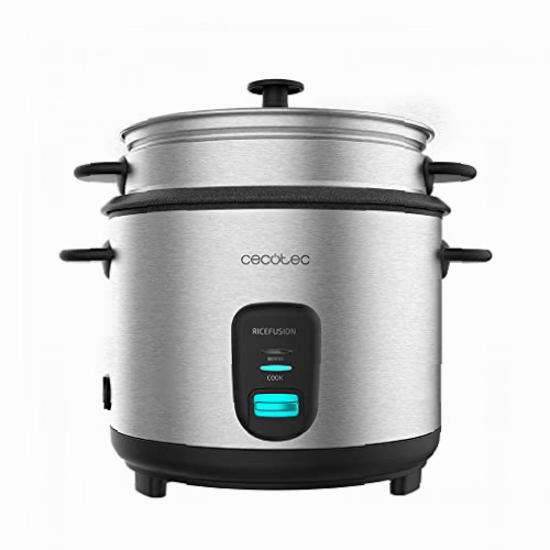 Cecotec Arrocera RiceFusion 7000 Inox. 700 W, Capacidad 1,8 Litros, 10 Raciones, Acero Inox y Tapa de Cristal