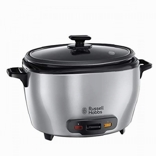 Russell Hobbs Arrocera Maxicook - Capacidad 5 litros, 14 Tazas, Bandeja para Cocinar al Vapor, Función Mantener el Calor, Recipiente Antiadherente, Espátula, Vaso Medidor, Inox., 1000 W - 23570-56