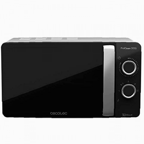Cecotec Microondas de 20 Litros ProClean 3050. 700 W de Potencia, Revestimiento Ready2Clean, 6 Niveles Funcionamiento, Temporizador 30 min, Modo Descongelar, Color Negro y Plata
