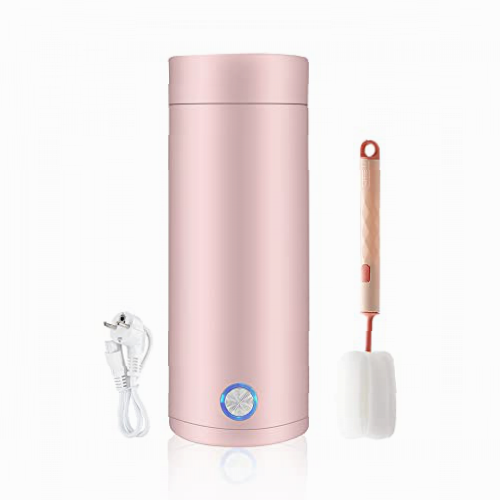 CJBIN Hervidor Eléctrico de Viaje Portátil, 400ml Mini Taza de Agua Eléctrica, Hervidor deagua de Viaje con Cable de Energía y Cepillo de Taza, Apagado Automático, paraHacer Leche, Café y Té, Rosado