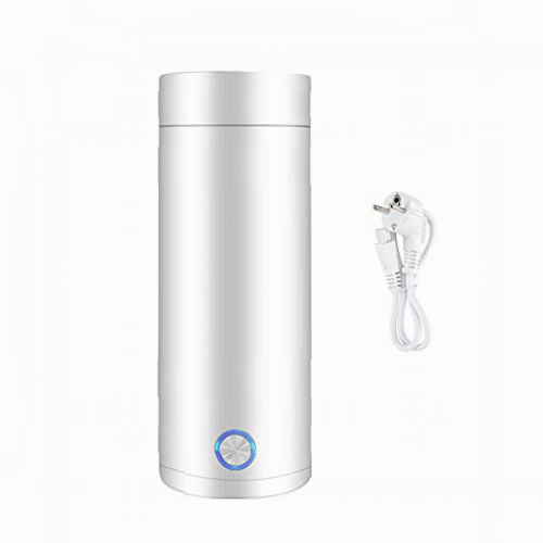 HIULLEN Hervidor de viaje, 400ml Hervidor Eléctrico Portátil,Mini Taza de Agua Eléctrica con Cable de Energía, 5 minutos de cocción rápida,Apagado Automático, para Hacer Leche, Café y Té, Blanco