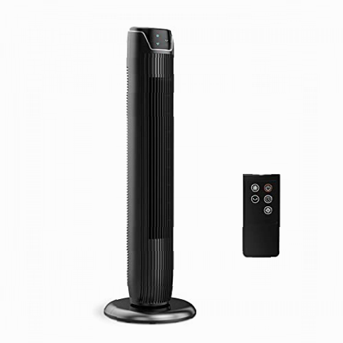 Midea FZ10-17JR - Ventilador de torre silencioso con mando a distancia (92 cm, temporizador, 7 horas, 3 modos, 3 velocidades, 45 W), color negro