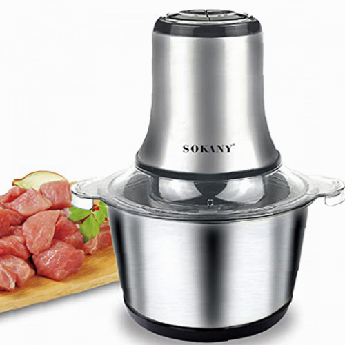 SOKANY Picadora de Carne y Verduras Eléctrica Trituradora de Alimentos de Acero Inoxidable, Picadora Batidora Eléctrica de Cocina 4 Cuchillas y 2 Velocidades (LB7005A, 800W, 3L)