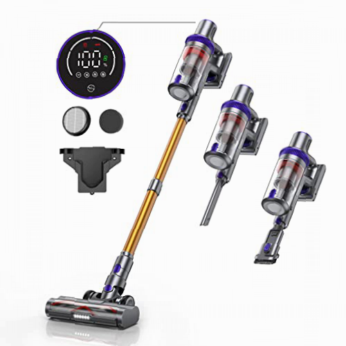 Laresar Aspiradora sin Cable, 33KPa/400W Aspirador Escoba sin Cable Potente, Pantalla Táctil, hasta 50 Minutos, Sistema de Filtro de 5 Capas, 1,5 L, Cepillo 2 en 1 para Piso/Alfombra(Elite 3)